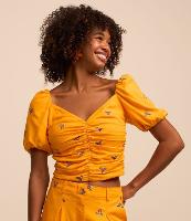 Blusa Cropped em Viscolinho com Manga Bufante e Bordado de Araras - 2
