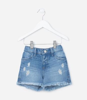 Short Infantil em Jeans com Bolso em Paetês - Tam 1 a 5 Anos