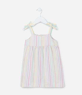 Vestido Infantil com Estampa Listras e Laço no Ombro - Tam 1 a 5 Anos