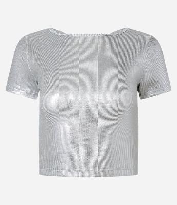 Blusa em Algodão com Fio Metalizado em Foil e Costas Abertas