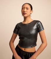 Blusa em Algodão com Fio Metalizado em Foil e Costas Abertas - 2
