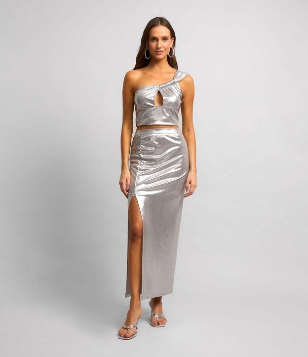 Saia Midi Metalizada com Franzidinho e Fenda - 1