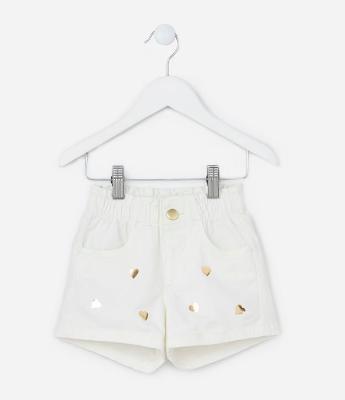 Short Clochard Infantil com Estampa Coração em Foil - Tam 1 a 5 Anos