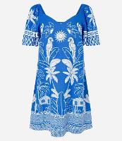 Vestido Curto em Viscolinho com Decote V e Estampa  Tropical - 1