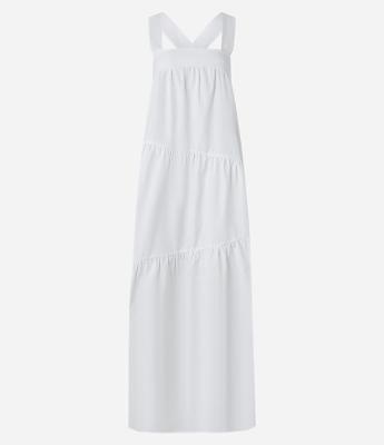 Vestido Evasê Midi em Tricoline com Babados Sobrepostos