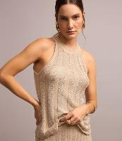 Blusa Sem Manga em Tricô Canelado e Fio Metalizado - 3