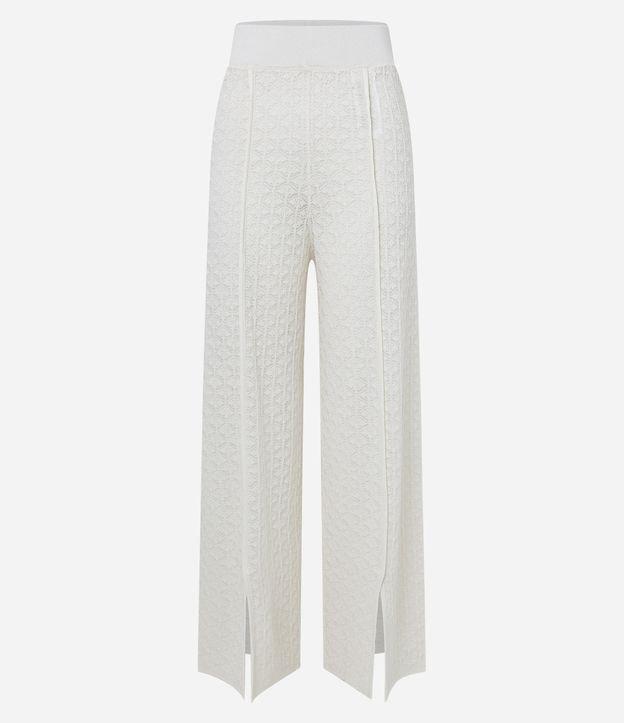 Calça Reta Texturizada em Tricô com Fenda Frontal - 1