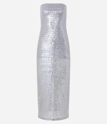 Vestido New Midi Tomara que Caia em Malha de Paetês