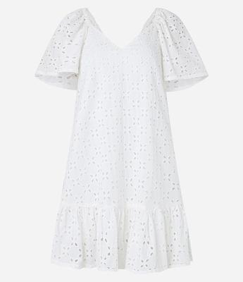 Vestido Curto em Laise com Bordado Floral e Elástico no Ombro