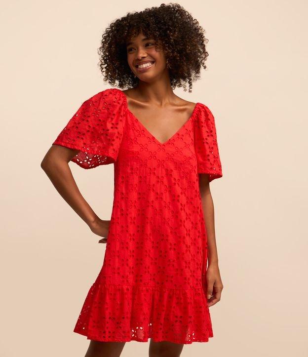 Vestido Curto em Laise com Bordado Floral e Elástico no Ombro - 2