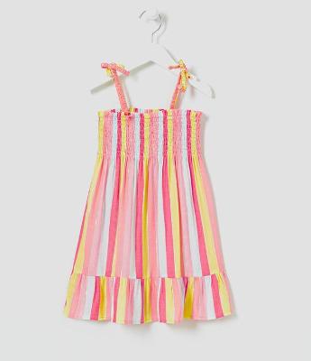 Vestido Infantil em Viscose Listrado com Lástex - Tam 1 a 5 anos