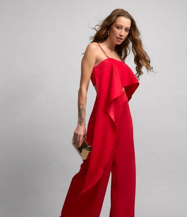 Blusa Cropped em Cetim com Babado Assimétrico - 1