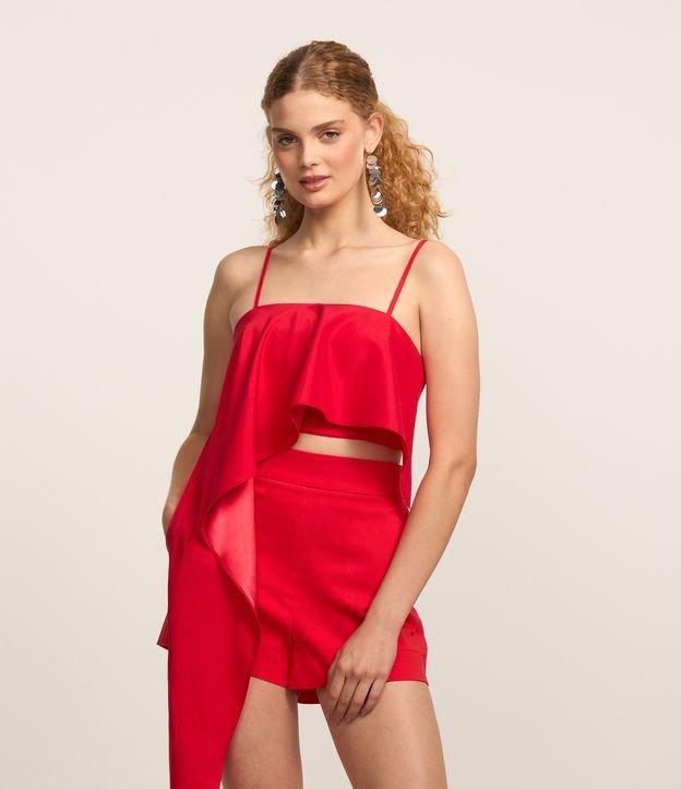 Blusa Cropped em Cetim com Babado Assimétrico - 2