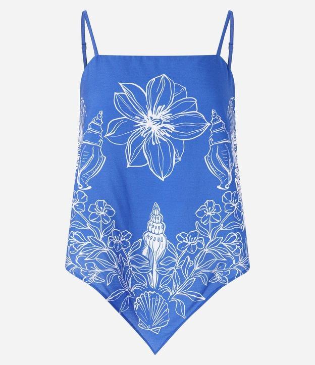 Blusa de Alça em Viscose com Barra em V e Estampa Floral Tropical - 1