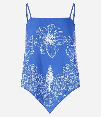 Blusa de Alça em Viscose com Barra em V e Estampa Floral Tropical