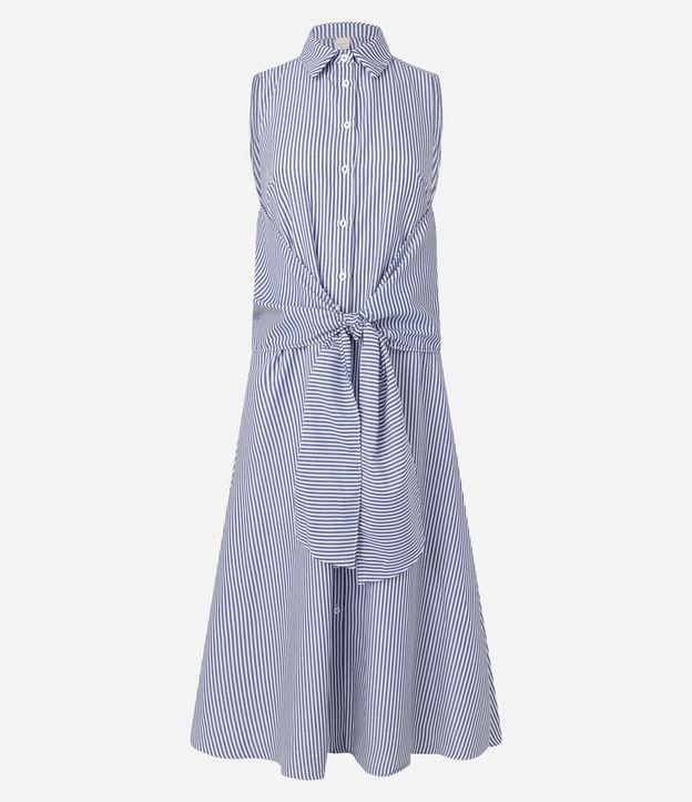 Vestido Chemise Midi em Tricoline Listrado com Amarração - 1