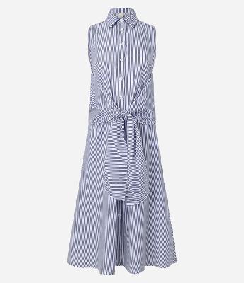 Vestido Chemise Midi em Tricoline Listrado com Amarração