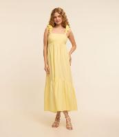 Vestido Evasê Midi em Tricoline com Alça Larga Franzida - 3