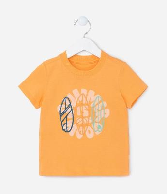 Camiseta Infantil com Bordado de Pranchas - Tam 1 a 5 Anos