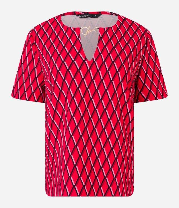 Blusa em Crepe com Detalhe na Gola e Estampa Geométrica - 1