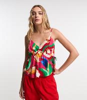 Blusa Cropped em Viscose com Puxadinhos e Estampa de Tucanos - 1