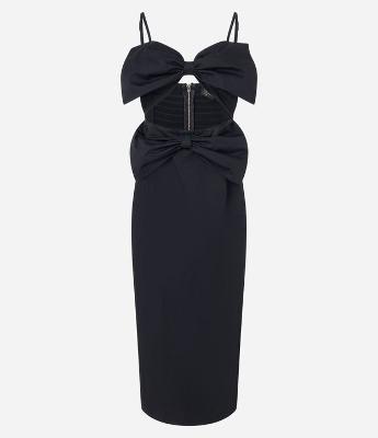 Vestido Reto Midi de Alça em Tricoline com Laço no Decote
