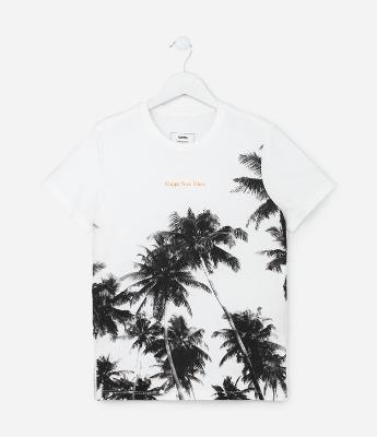 Camiseta Infantil com Estampa de Coqueiros - Tam 5 a 14 Anos