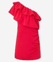 Vestido Curto Ombro Só a em Crepe com Babados - 1