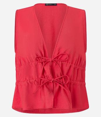 Blusa Alfaiatada Sem Manga com Amarração e Franzido