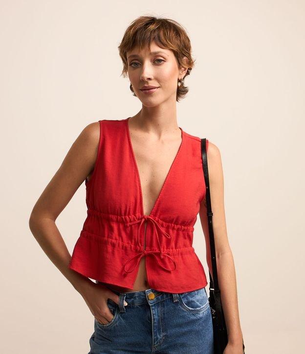 Blusa Alfaiatada Sem Manga com Amarração e Franzido - 3