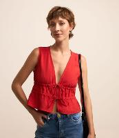 Blusa Alfaiatada Sem Manga com Amarração e Franzido - 3