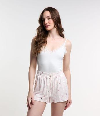 Blusa de Pijama sem Manga Seamless com Decote Rendado