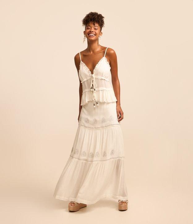 Saia Longa em Viscose com Bordados de Folhas e Fio Brilhoso - 2