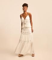 Saia Longa em Viscose com Bordados de Folhas e Fio Brilhoso - 2