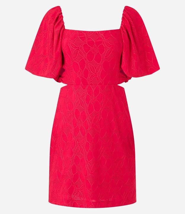 Vestido Evasê Manga Bufante em Laise com Flores Texturizadas - 1