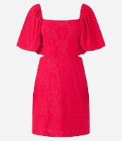 Vestido Evasê Manga Bufante em Laise com Flores Texturizadas - 1