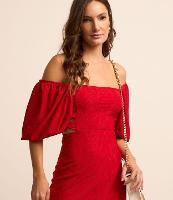 Vestido Evasê Manga Bufante em Laise com Flores Texturizadas - 2