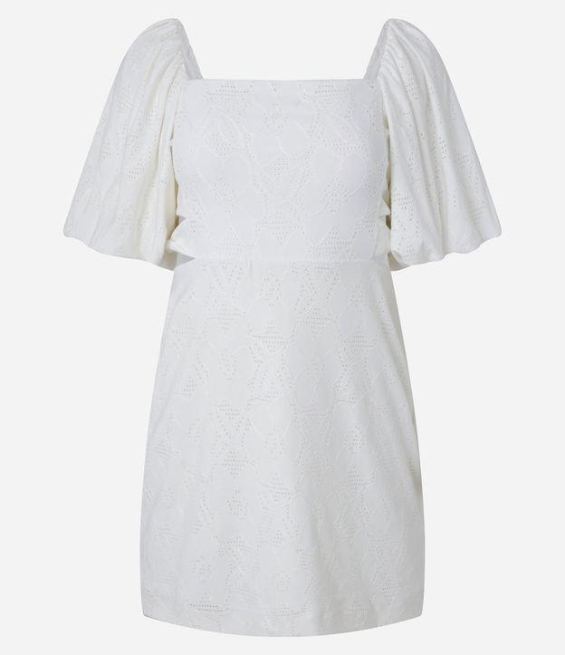 Vestido Evasê Manga Bufante em Laise com Flores Texturizadas - 1