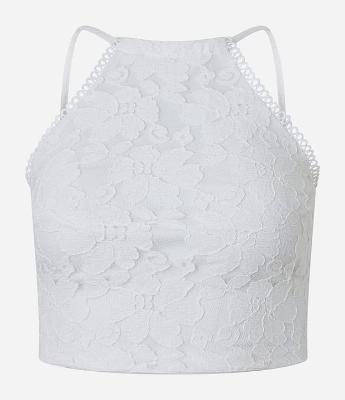 Blusa Cropped em Renda com Cava Americana Branco
