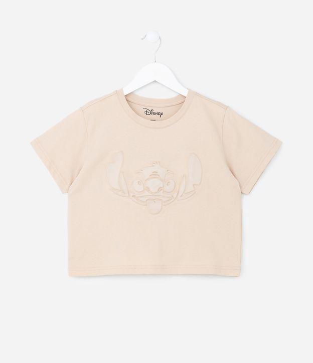 Camiseta Curta Infantil com Estampa em Relevo Stitch - Tam 5 a 14 Anos - 1