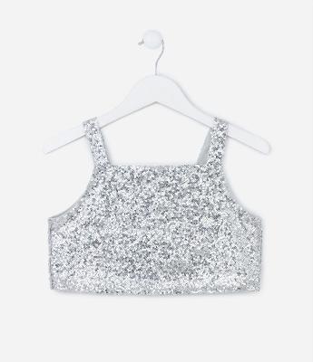 Regata Cropped Infantil em Paetê - Tam 5 a 14 Anos