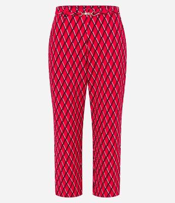 Calça Reta em Crepe com Detalhe no Cós e Estampa Geométrica