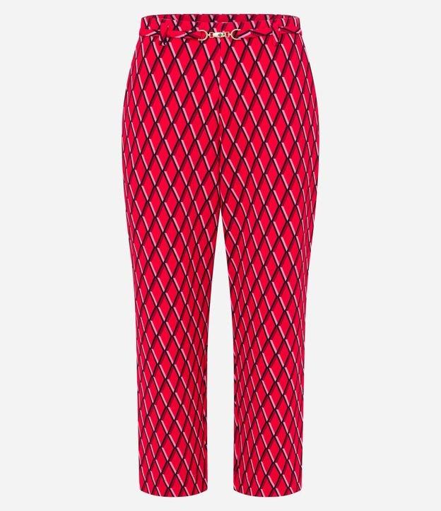 Calça Reta em Crepe com Detalhe no Cós e Estampa Geométrica - 1