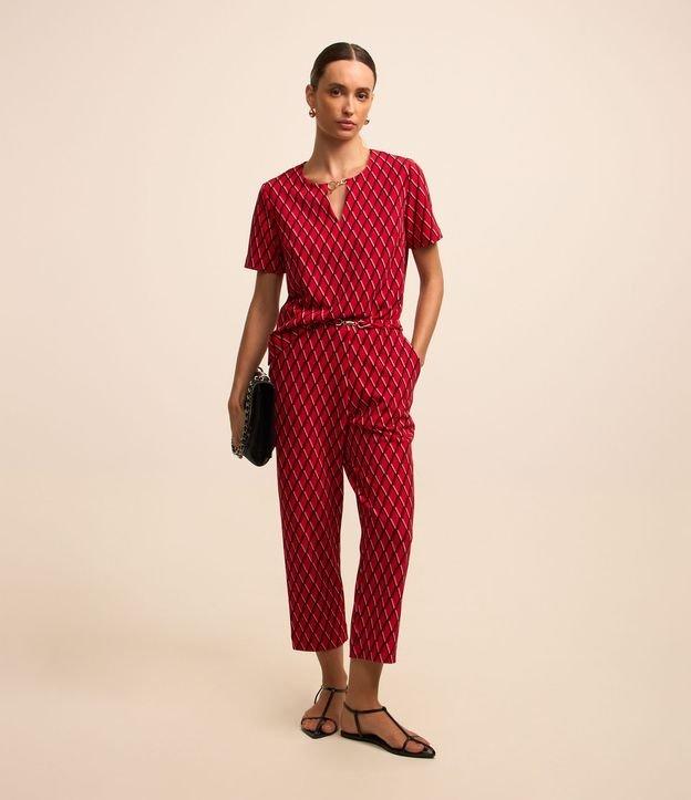 Calça Reta em Crepe com Detalhe no Cós e Estampa Geométrica - 2