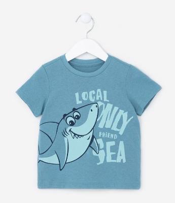 Camiseta Infantil com Estampa Tubarão - Tam 1 a 5 anos