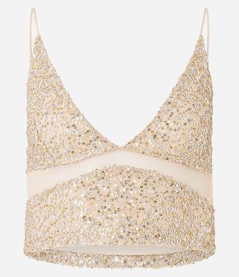 Blusa Cropped em Tule com Paetês e Alcinha Fina
