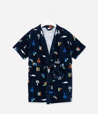 Roupão Infantil Atoalhado com Estampa de Ícones de Praia - Tam 3 a 12 anos