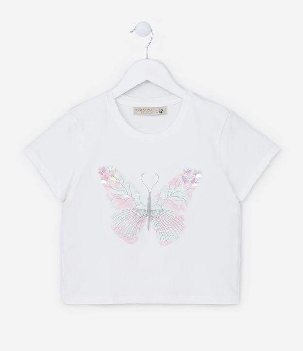 Camiseta Curta Infantil com Bordado Borboleta - Tam  5 a 14 Anos - 1