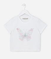 Camiseta Curta Infantil com Bordado Borboleta - Tam  5 a 14 Anos - 1