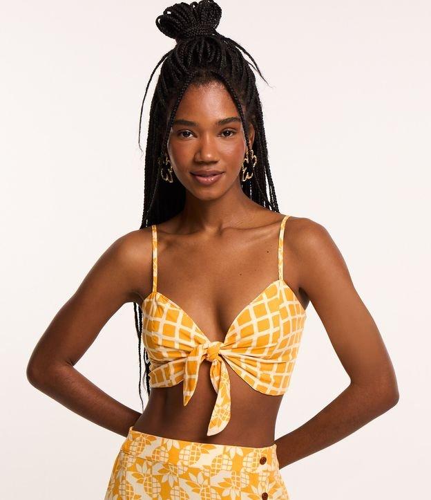 Blusa Cropped em Viscose Dupla Face com Estampa de Abacaxis - 1